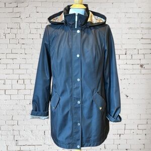 Dennis by Dennis Basso Black Water Resistant Rain Jacket Removable Hood  L